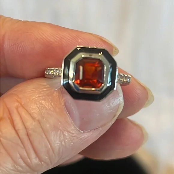 Brazilian Cherry Citrine & Natural White Zircon Enameled Ring 💍 Size 5.75-6 NWOT